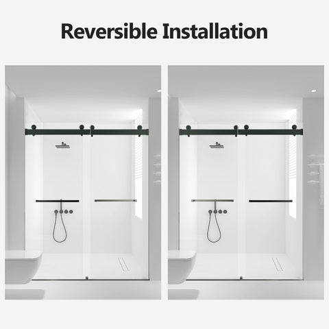 56-60 inches W *76 inches H Frameless Double Sliding Soft-Close Shower Door in Matte Black,3/8 inches (10mm) Thick SGCC Tempered Glass