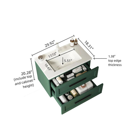 30" Bathroom Vanity with Sink, Green Color