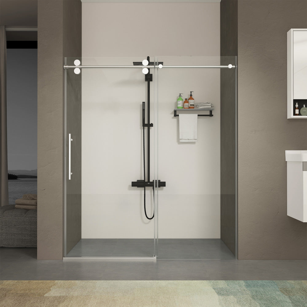 56"-60"W x 76"H Frameless Sliding Shower Door, with Premium 3/8"(10mm) Thick Tempered Glass, Double Side Easy Clean Coat, Chrom Finished With Buffer