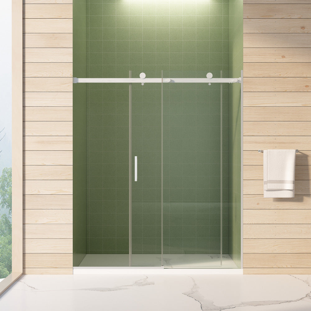 56"-60"W x 70"H Frameless Sliding Shower Door, with Premium 5/16"(8mm) Thick Tempered Glass, Double Side Easy Clean Coat, Brushed Nickel Finished With Buffer