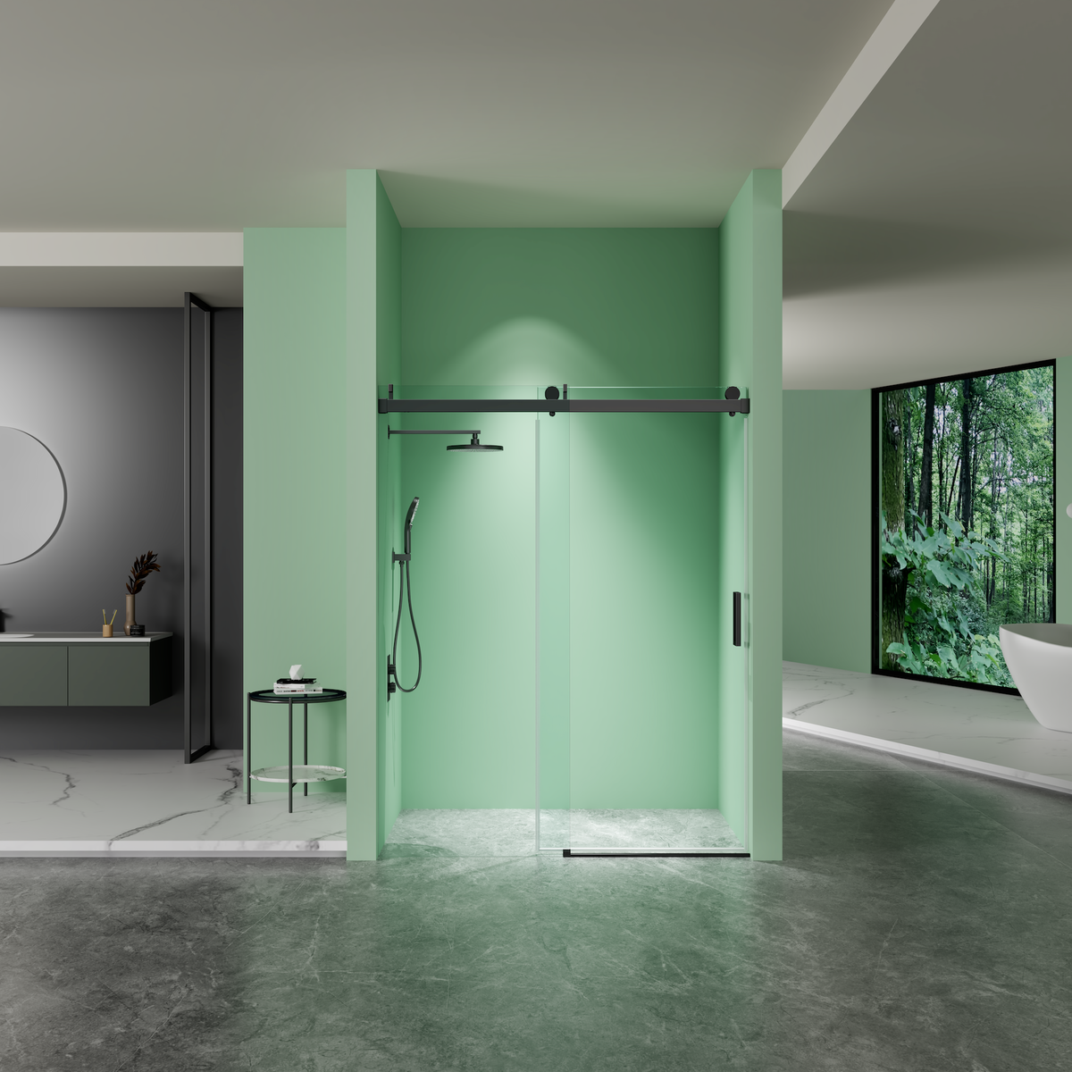 56" - 60" W x 76" H Frameless Soft-closing Single Sliding Shower Door, 3/8" (10mm) Tempered Glass, Matte Black