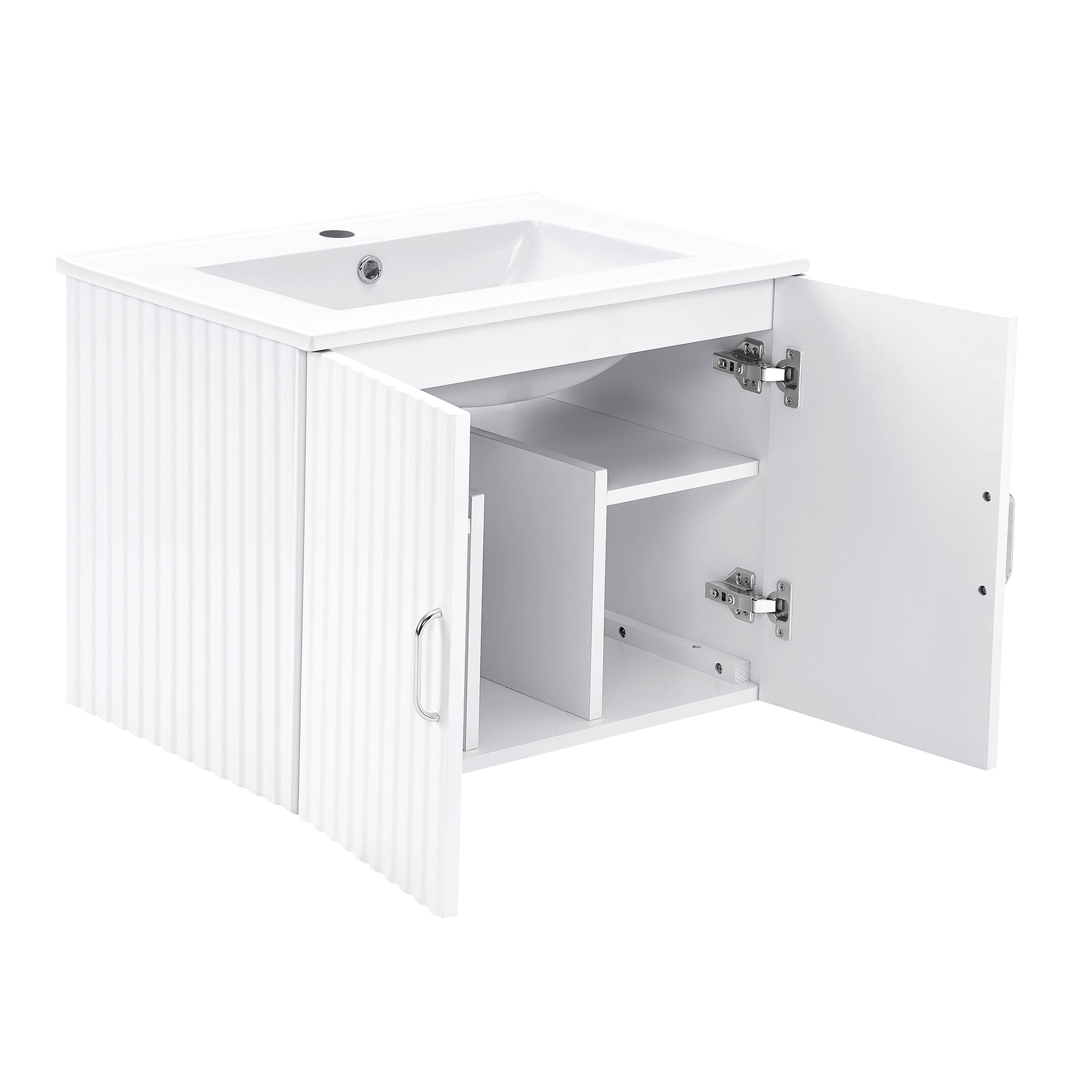 24" Floating Wall Mounted Bathroom Vanity with White Porcelain Sink and Soft Close Doors