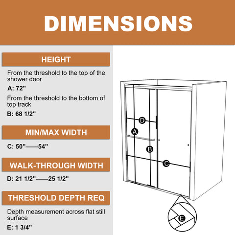 50in. -54 in. x 72 in. Traditional Sliding Shower Door in Matte black with Clear Glass