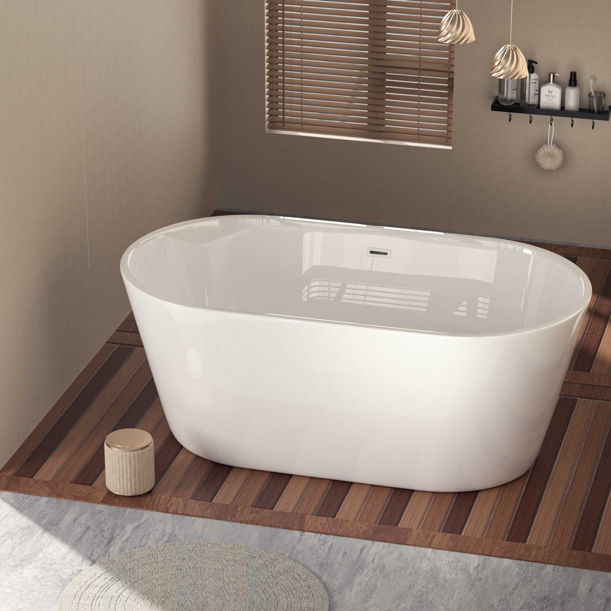 60'' Freestanding Gloss White Acrylic Soaking Bathtub with Toe-Tap Chrome Drain and Classic Slotted Overflow