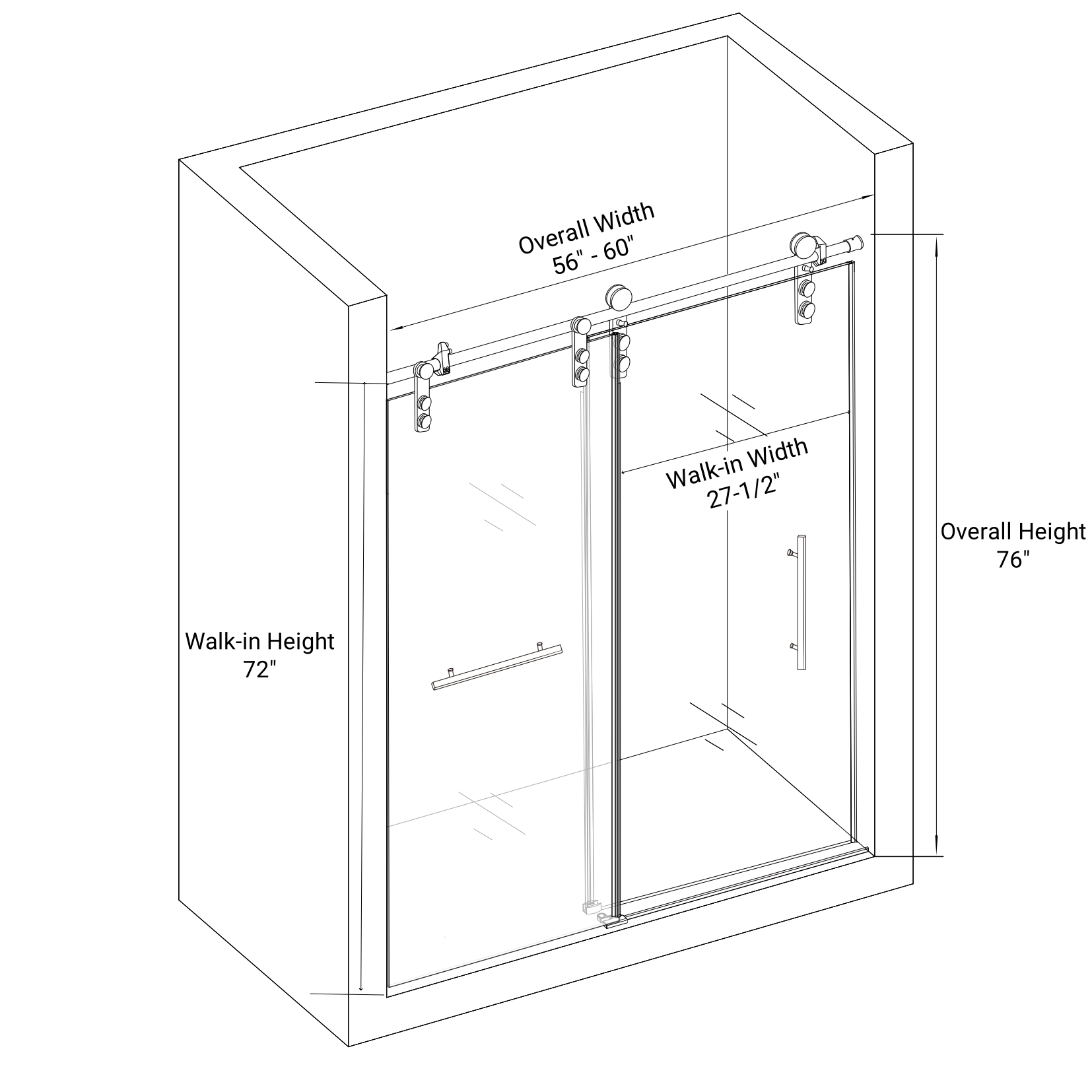 56"-60" W x 76" H Frameless Shower Door, Single Sliding Shower Door, 5/16" (8mm) Clear Tempered Glass, Chrome