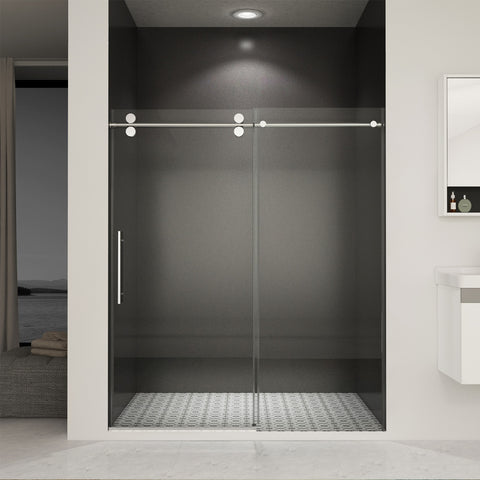 56"-60"W x 76"H Frameless Sliding Shower Door, with Premium 3/8"(10mm) Thick Tempered Glass, Double Side Easy Clean Coat, Chrom Finished With Buffer