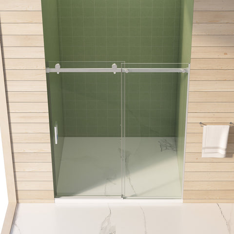 56"-60"W x 70"H Frameless Sliding Shower Door, with Premium 5/16"(8mm) Thick Tempered Glass, Double Side Easy Clean Coat, Brushed Nickel Finished With Buffer