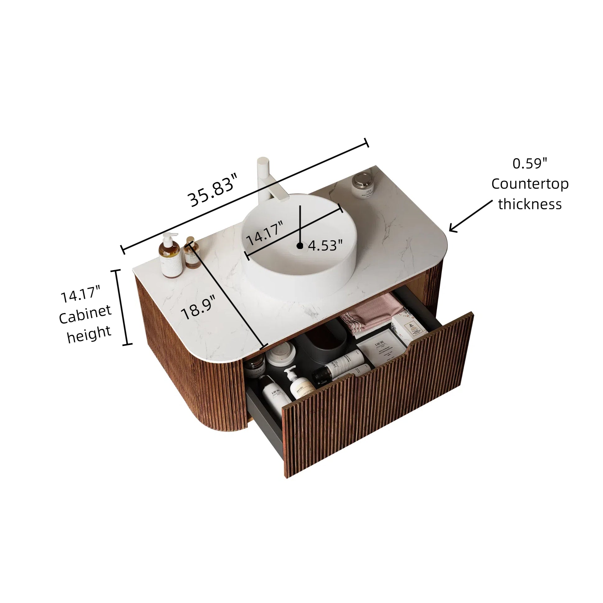 36" Bathroom Vanity with Sink, Dark Walnut Woodgrain Color