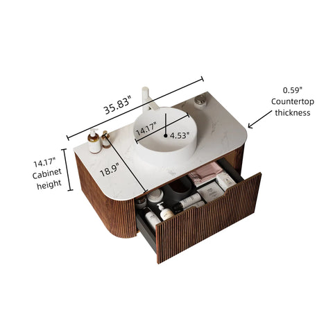 36" Bathroom Vanity with Sink, Dark Walnut Woodgrain Color