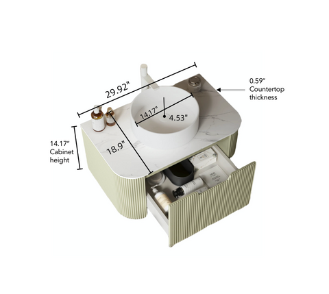 30" Bathroom Vanity with Sink, Light Green Color