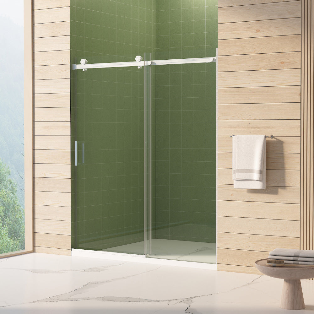 56"-60"W x 70"H Frameless Sliding Shower Door, with Premium 5/16"(8mm) Thick Tempered Glass, Double Side Easy Clean Coat, Brushed Nickel Finished With Buffer