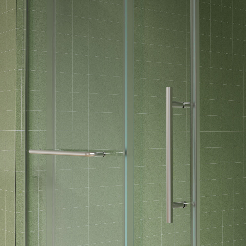 56"-60"W x 70"H Frameless Sliding Shower Door with Towel Bar, Premium 5/16"(8mm) Thick Tempered Glass, Double Side Easy Clean Coat, Brushed Nickel Finished With Buffer