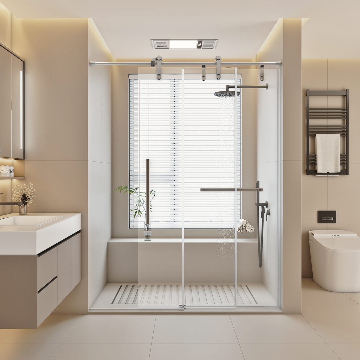 56"-60" W x 76" H Frameless  Single Sliding Shower Door, 5/16" (8mm) Clear Tempered Glass, Chrome