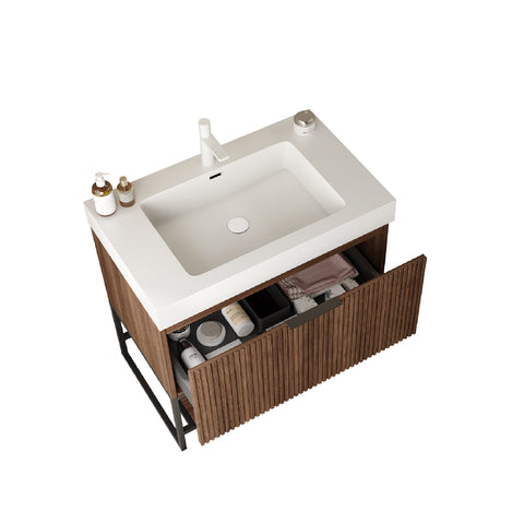 30" Freestanding Bathroom Vanity with Sink, Retro Walnut Woodgrain Color