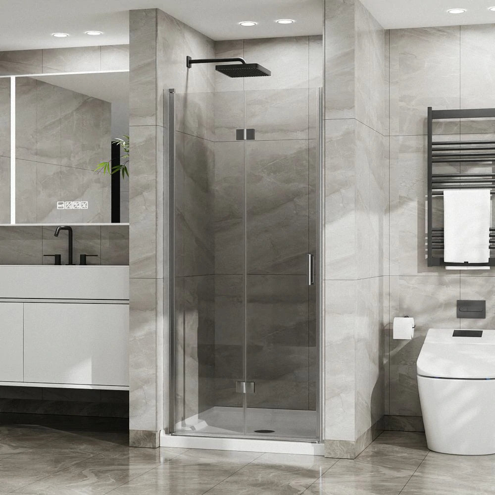 34"x 72" Bifold Frameless Glass Shower Door 1/4 inch Tempered Clear Glass Foldable Pivot Swing Door, Chrome Finish