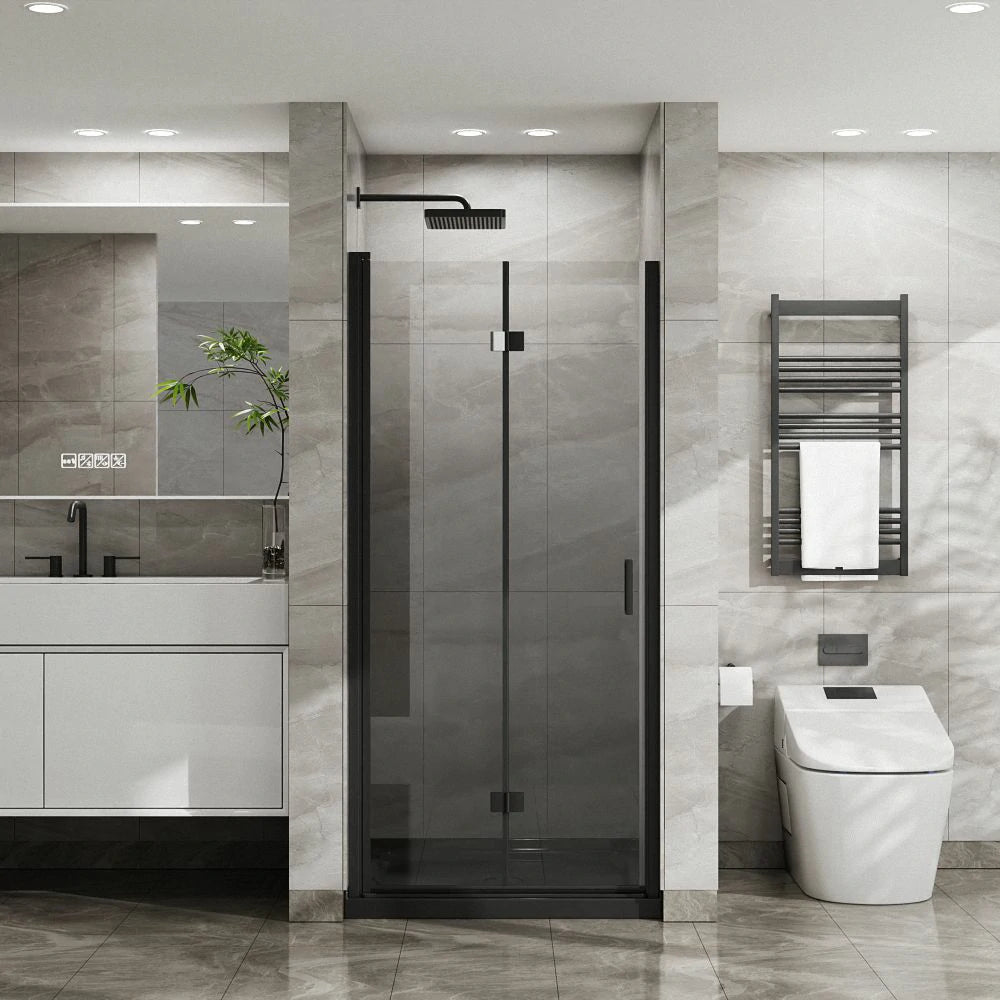 34"x 72" Bifold Frameless Glass Shower Door 1/4 inch Tempered Clear Glass Foldable Pivot Swing Door, Chrome Finish