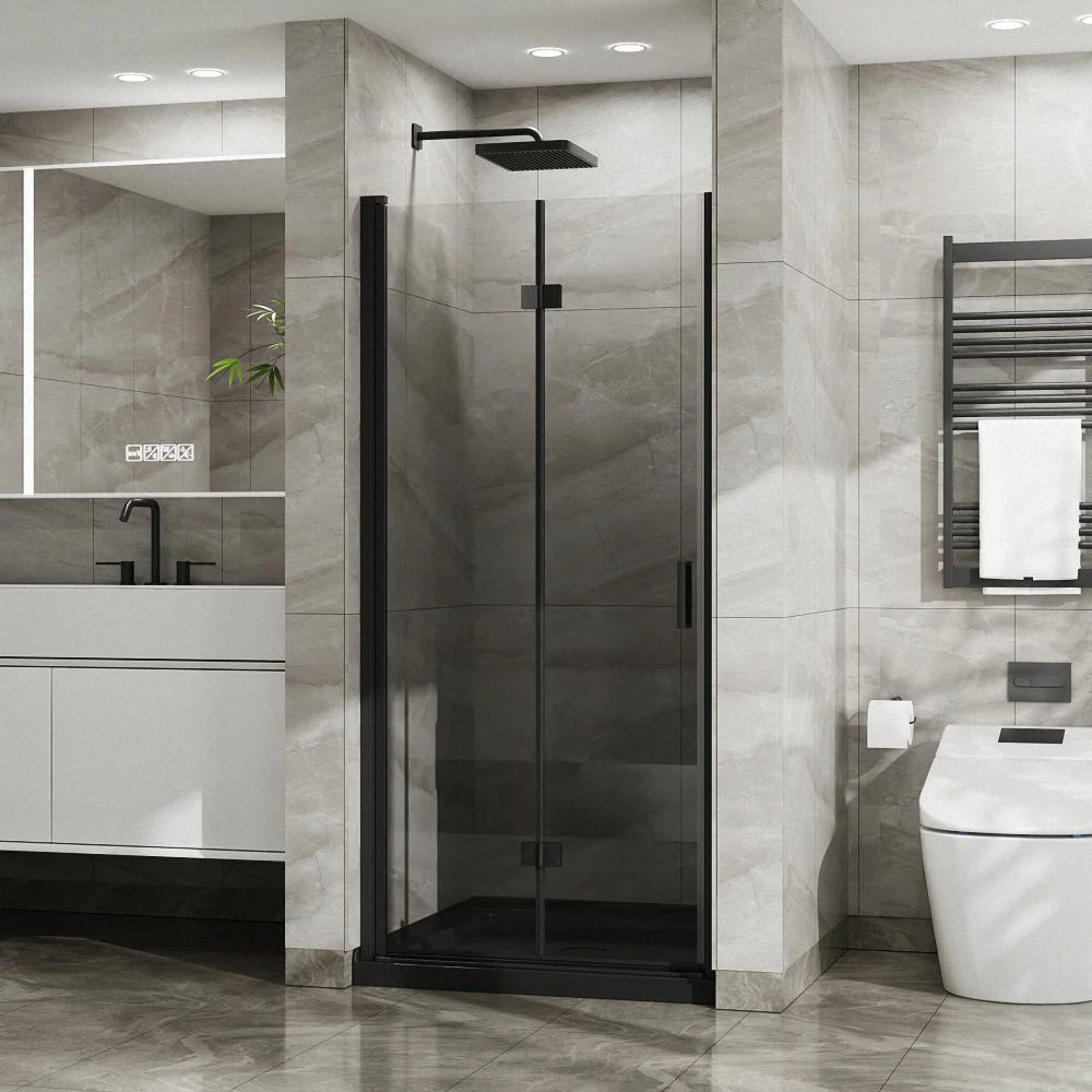 34"x 72" Bifold Frameless Glass Shower Door 1/4 inch Tempered Clear Glass Foldable Pivot Swing Door, Chrome Finish