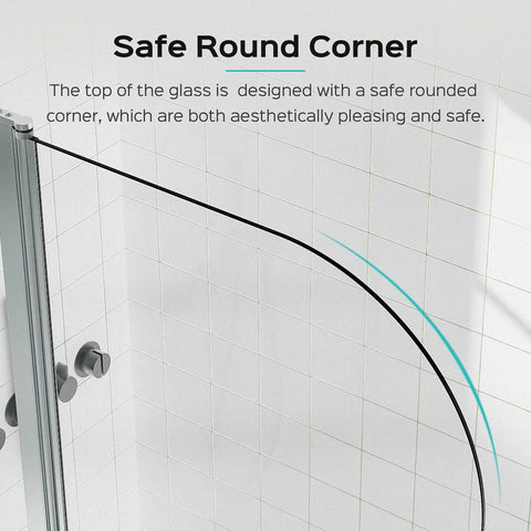 43 in. W * 58 in. H Frameless Folding Shower Doors for Bathtub, 1/4" (6mm) Thick SGCC Tempered Glass, Chrome