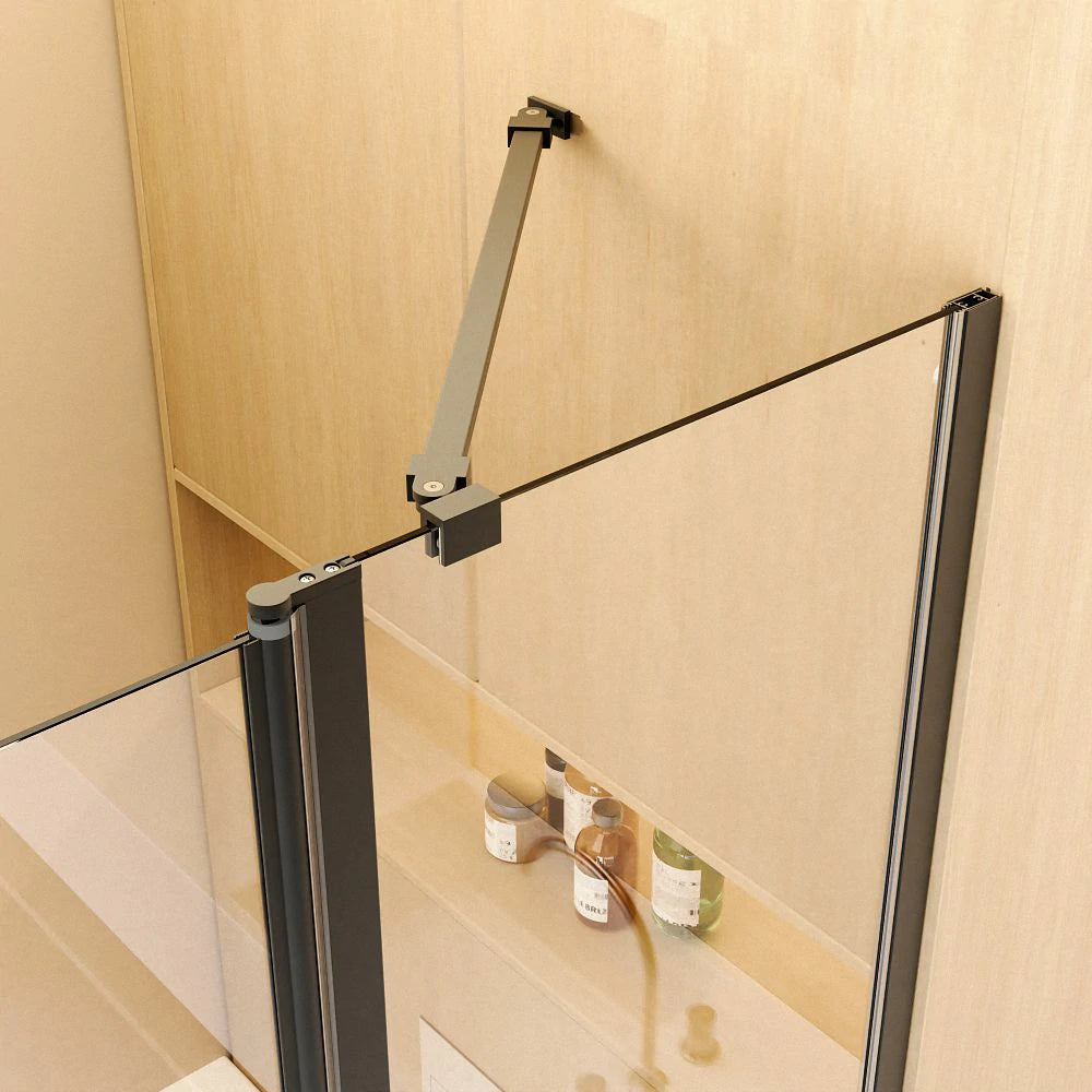 43 in. W * 58 in. H Frameless Folding Shower Doors for Bathtub, 1/4" (6mm) Thick SGCC Tempered Glass, Matte Black