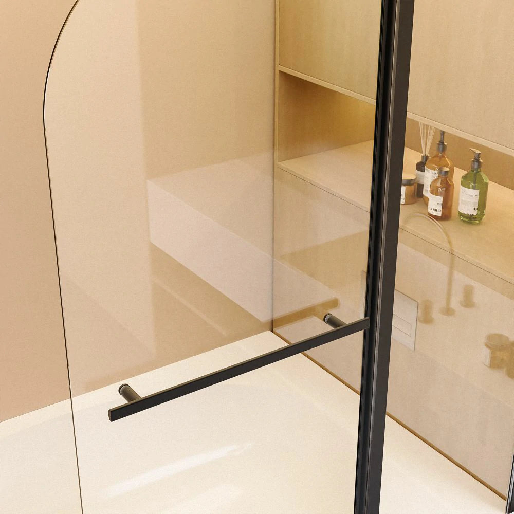 43 in. W * 58 in. H Frameless Folding Shower Doors for Bathtub, 1/4" (6mm) Thick SGCC Tempered Glass, Matte Black