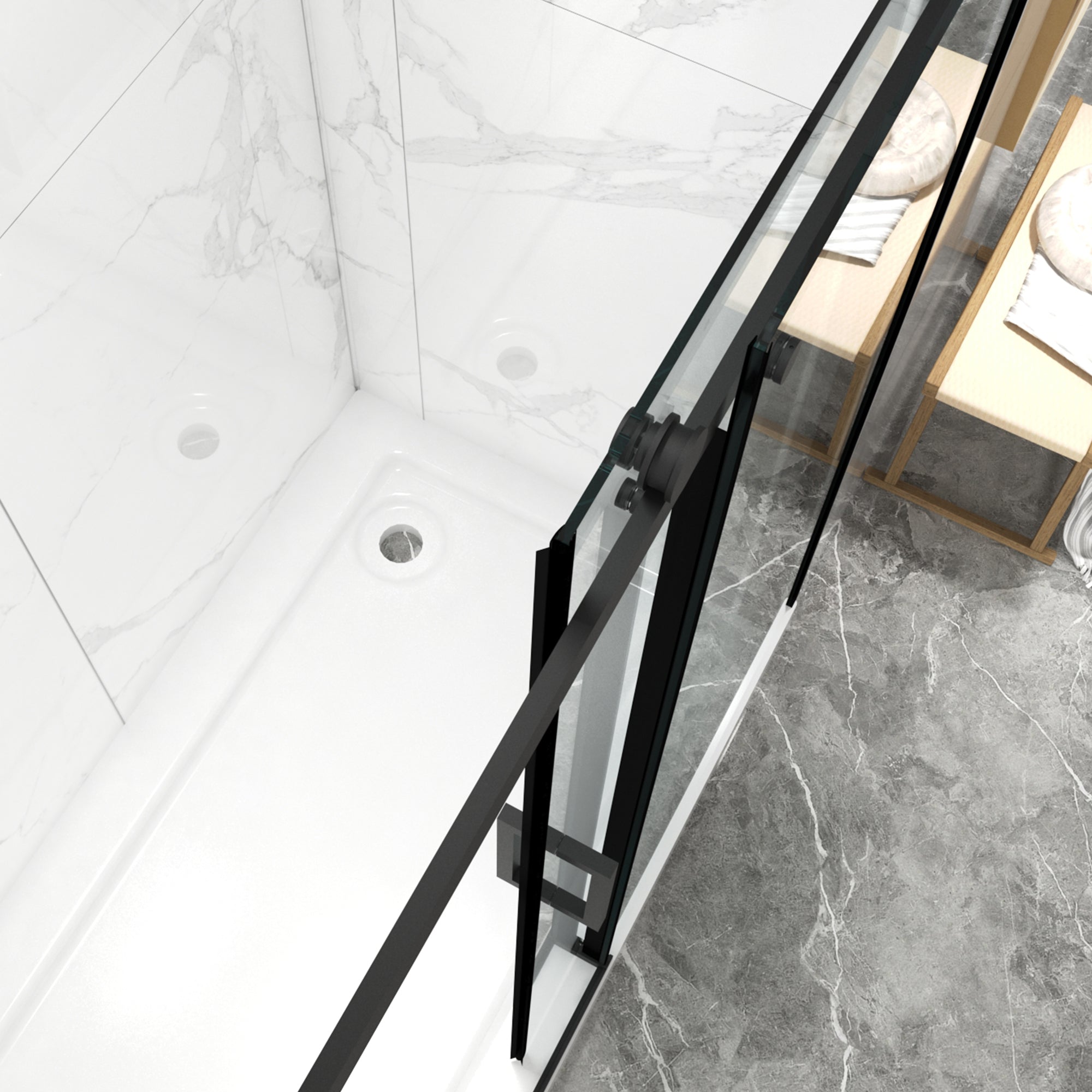 56"-60"W x 70"H Frameless Sliding Shower Door, with Premium 5/16"(8mm) Thick Tempered Glass, Matte Black Finished With Buffer