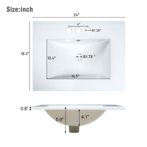 Modern 24-Inch Wall-Mounted Bathroom vanity with 2 Drawers, White