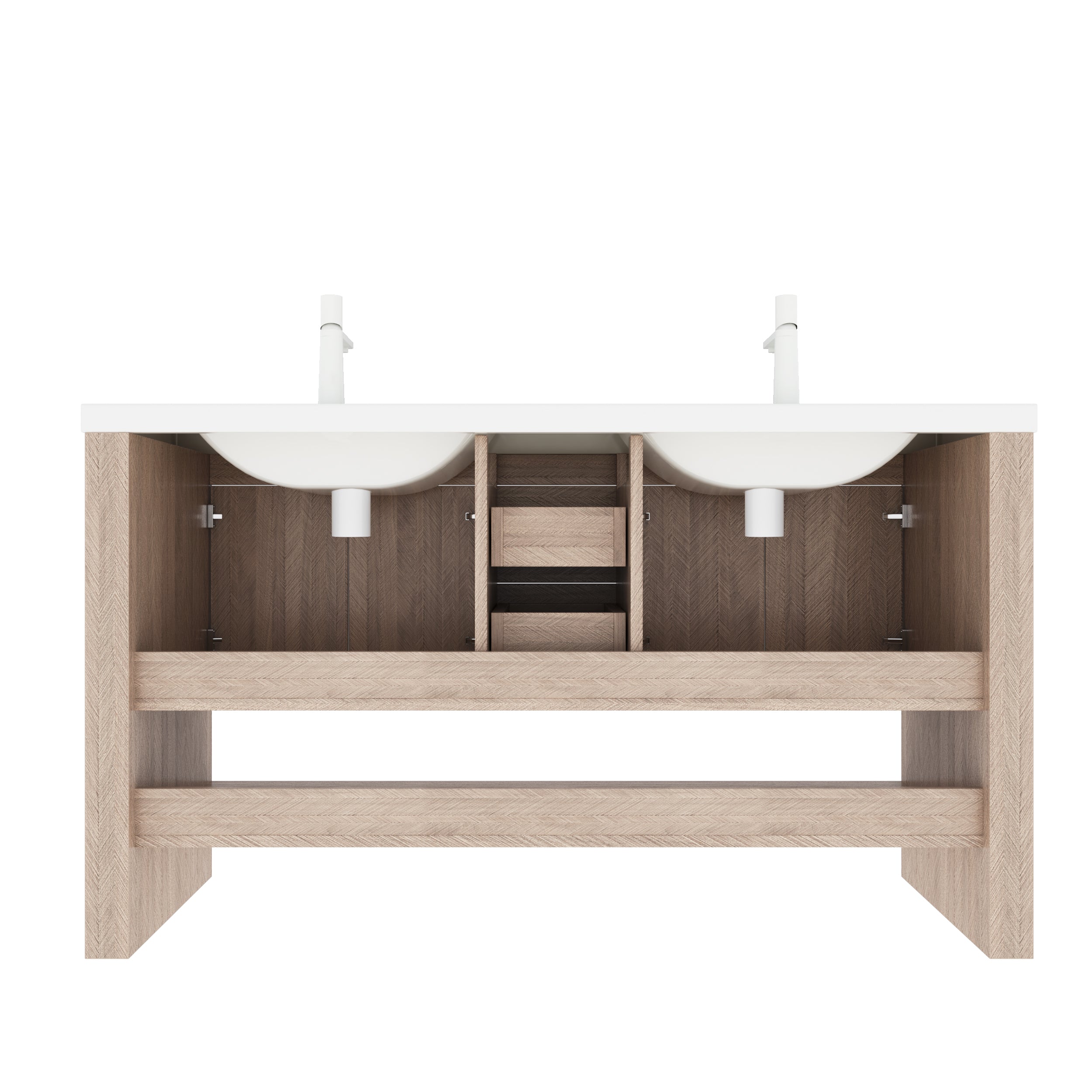 60" Bathroom Vanity with Sinks, Freestanding Oak Woodgrain Color