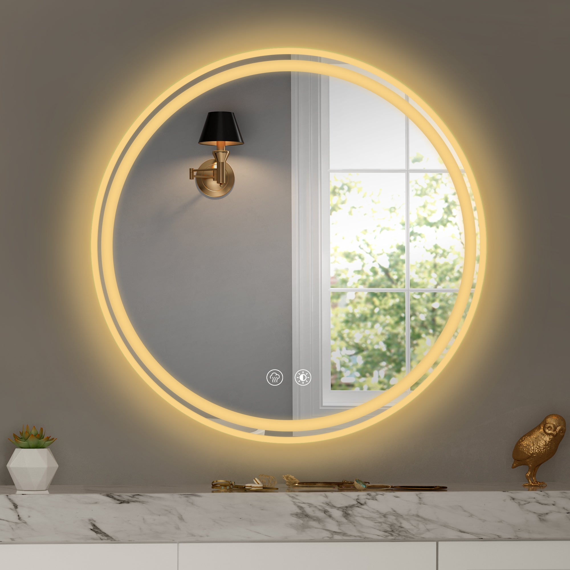 28" Round LED Bathroom Mirror – Wall-Mounted for Convenience