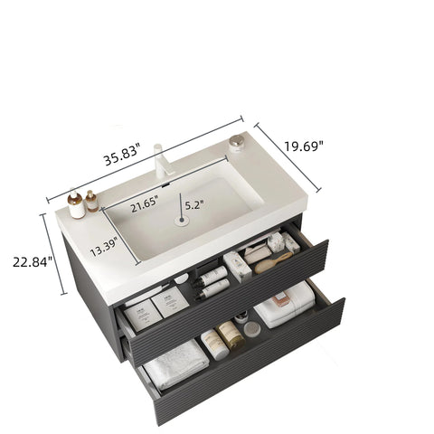 36" Bathroom Vanity with Undermount Sink, Gray Color