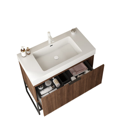 36" Freestanding Bathroom Vanity with Sink, Retro Walnut Woodgrain Color