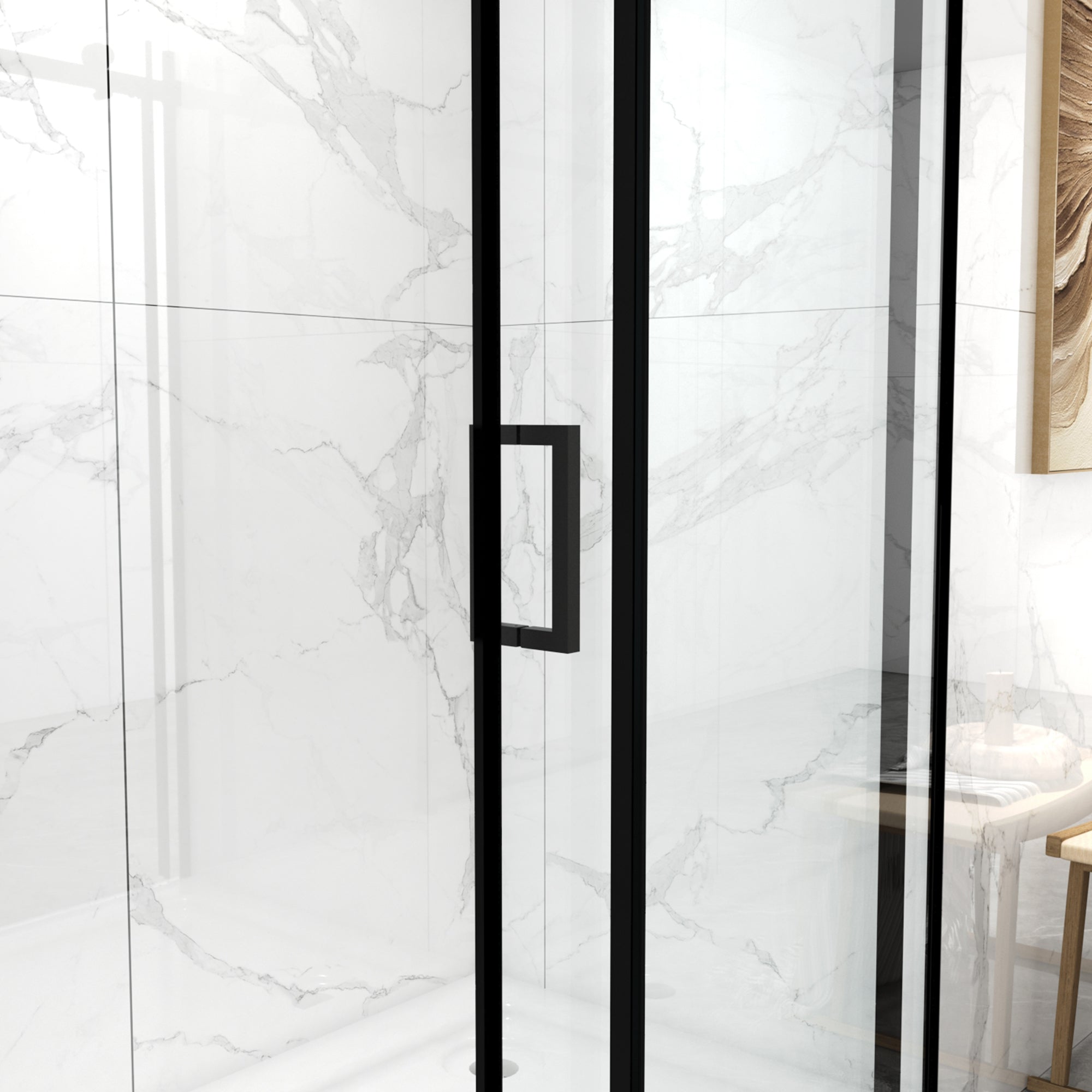 56"-60"W x 70"H Frameless Sliding Shower Door, with Premium 5/16"(8mm) Thick Tempered Glass, Matte Black Finished With Buffer