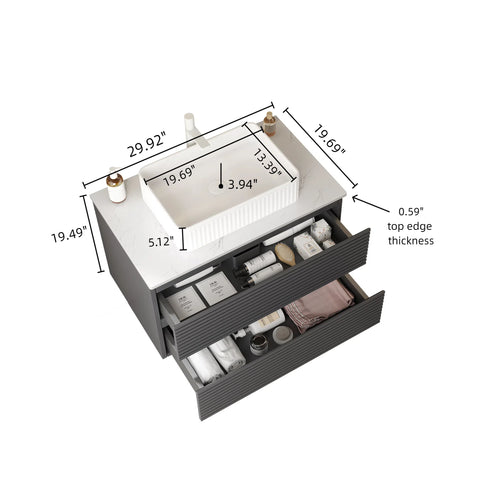 30" Bathroom Vanity with Vessel Sink, Gray Color