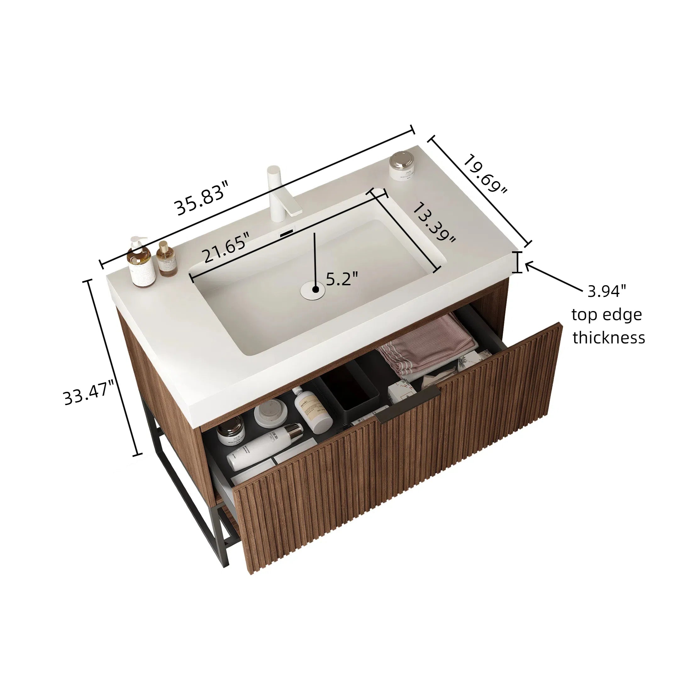 36" Freestanding Bathroom Vanity with Sink, Retro Walnut Woodgrain Color