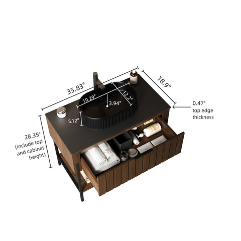 36" Freestanding Bathroom Vanity with Sink, Dark Walnut