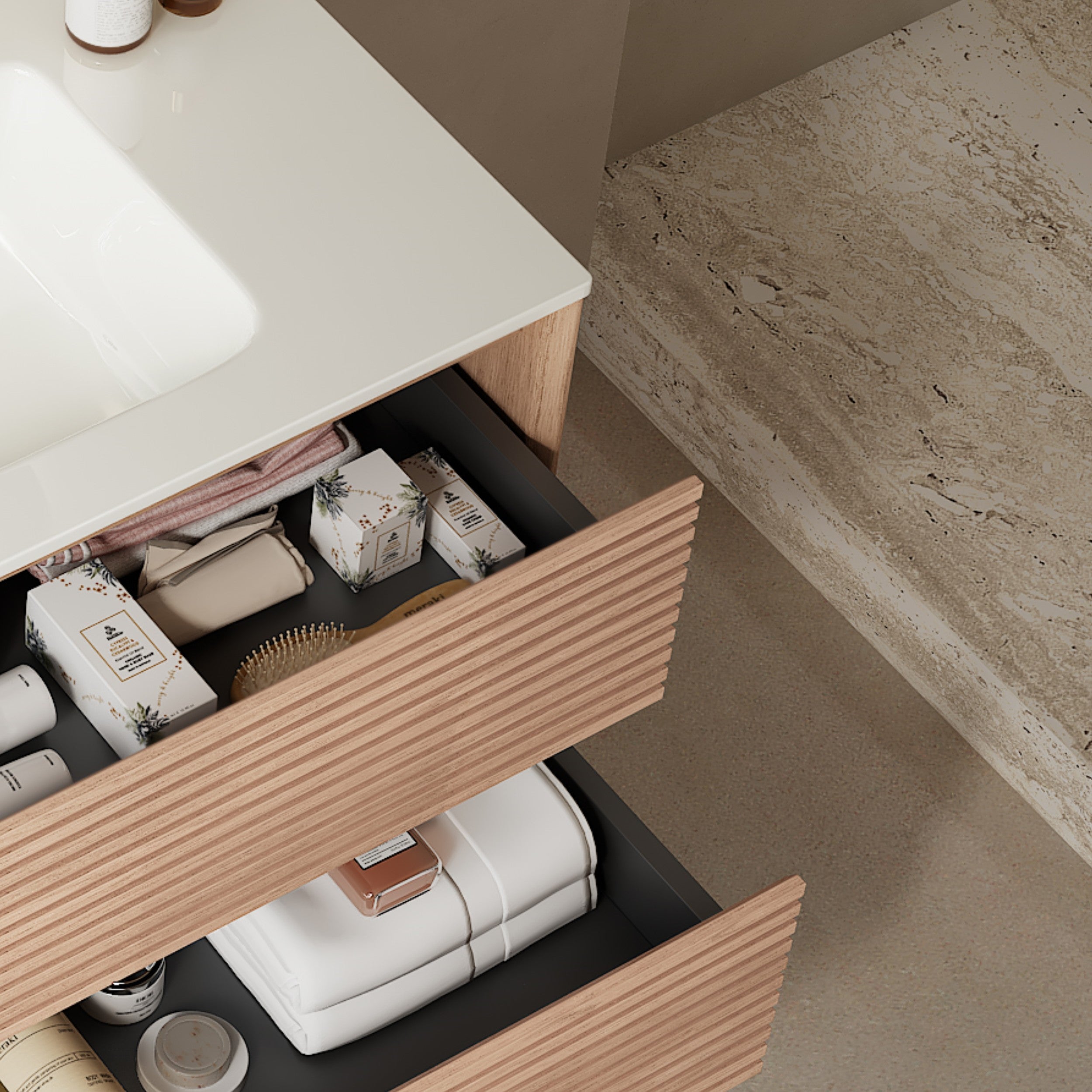 36" Bathroom Vanity with Sink, Light Brown Oak Woodgrain Color