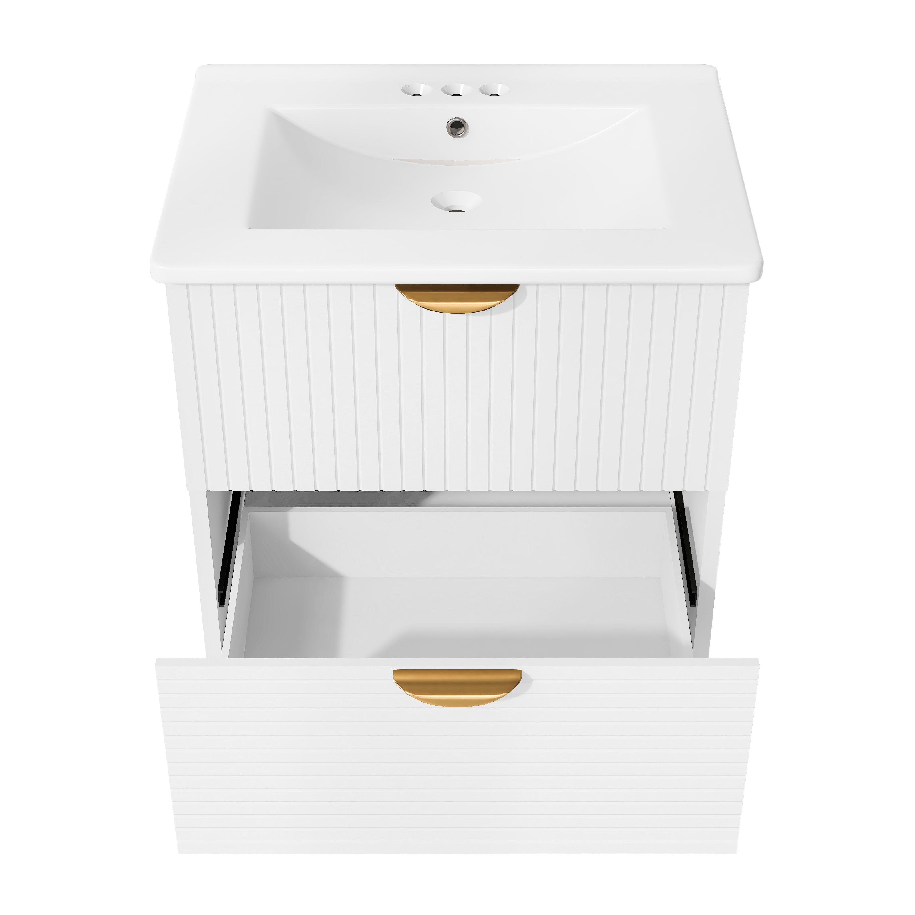 Modern 24-Inch Wall-Mounted Bathroom vanity with 2 Drawers, White