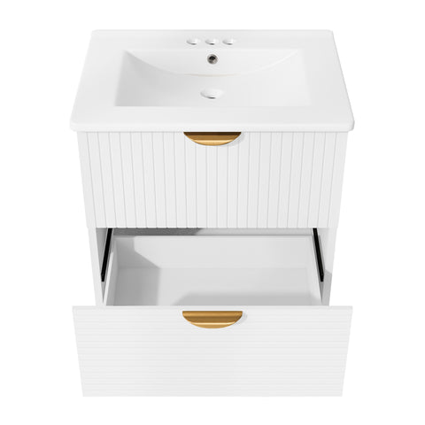 Modern 24-Inch Wall-Mounted Bathroom vanity with 2 Drawers, White