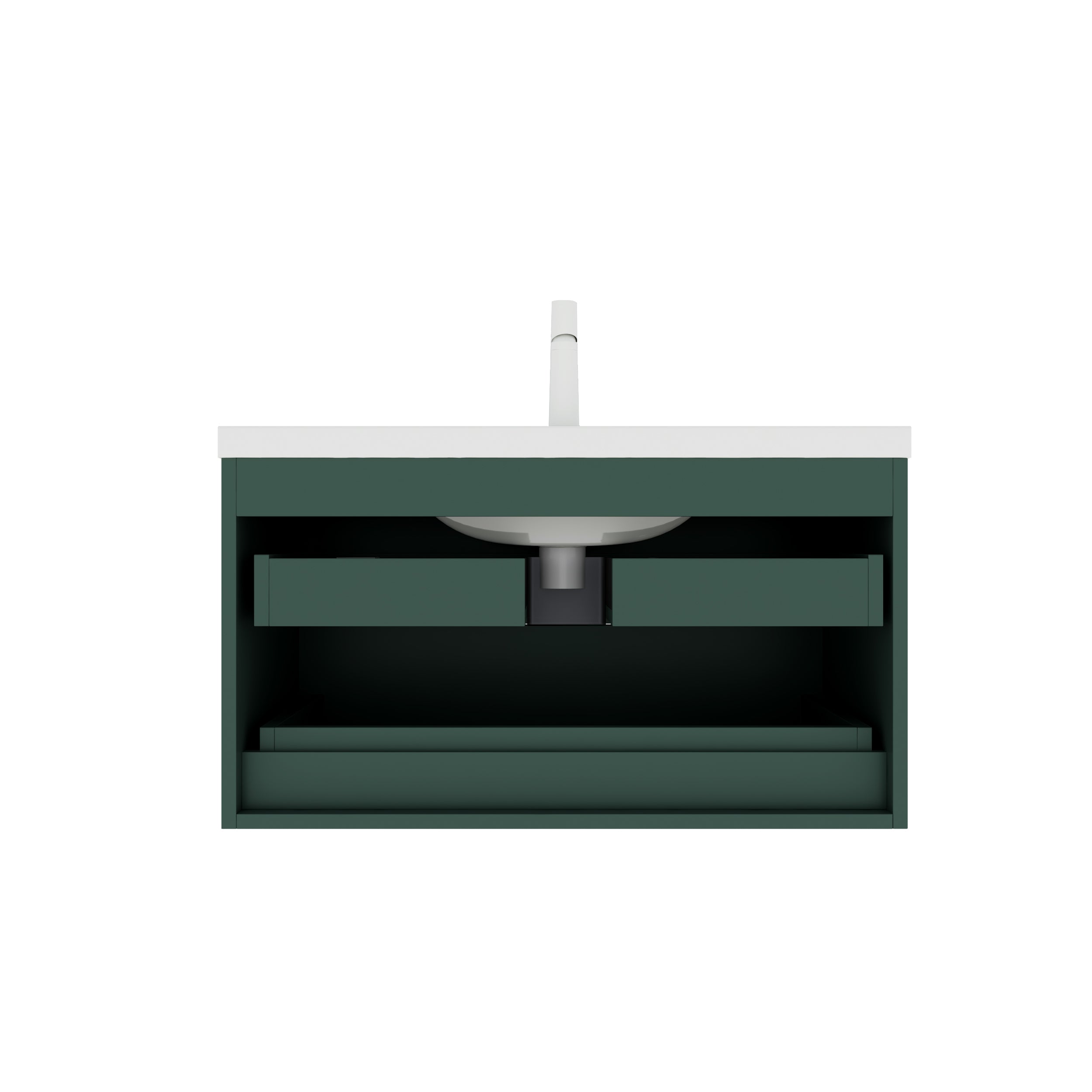 36" Bathroom Vanity with Sink, Modern Wall-Mounted White Ceramic Basin without Faucet, Green