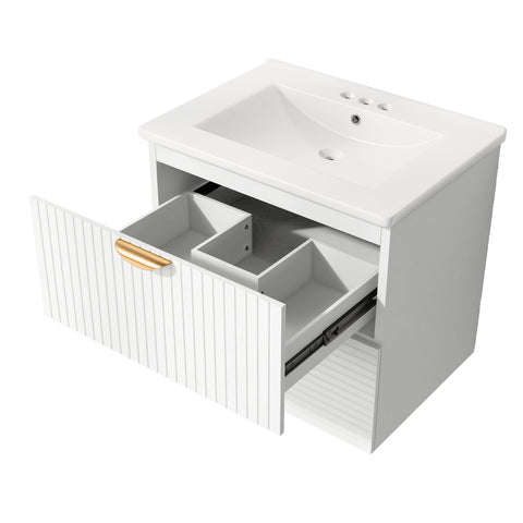 Modern 24-Inch Wall-Mounted Bathroom vanity with 2 Drawers, White