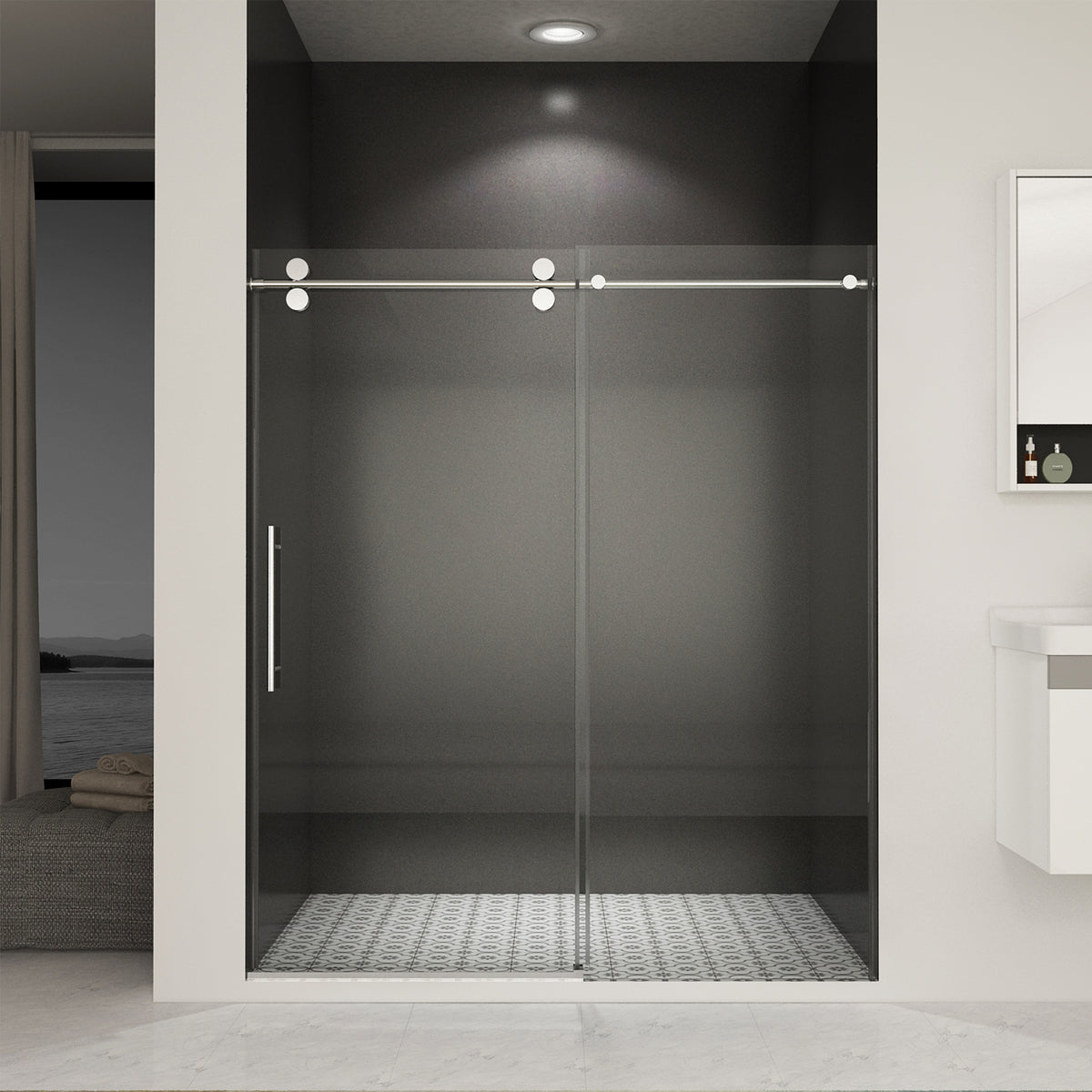 56"-60"W x 70"H Frameless Sliding Shower Door, with Premium 5/16"(8mm) Thick Tempered Glass, Double Side Easy Clean Coat, Chrom Finished With Buffer