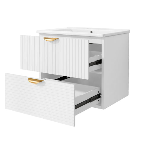 Modern 24-Inch Wall-Mounted Bathroom vanity with 2 Drawers, White