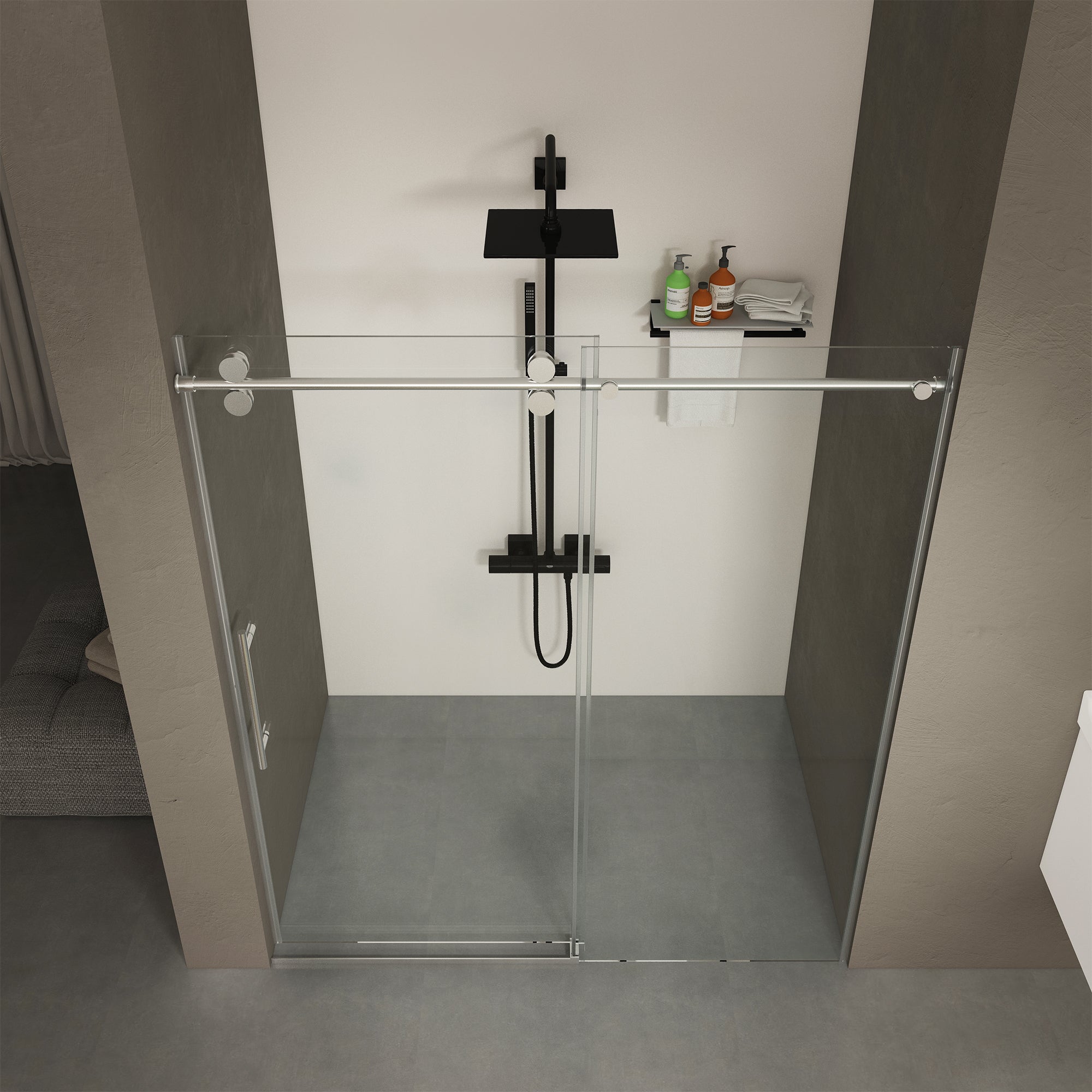 56"-60"W x 70"H Frameless Sliding Shower Door, with Premium 5/16"(8mm) Thick Tempered Glass, Double Side Easy Clean Coat, Chrom Finished With Buffer